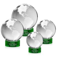 Globe on Lockwood Base Green Globe Crystal Trophy - Crystal Trophies