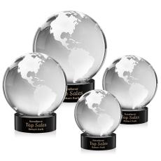 Globe on Lockwood Base Black Globe Crystal Trophy - Crystal Trophies