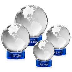 Globe on Lockwood Base Blue Globe Crystal Trophy - Crystal Globe Awards