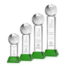 Globe on Tower Base Green Globe Crystal Trophy - Crystal Trophies