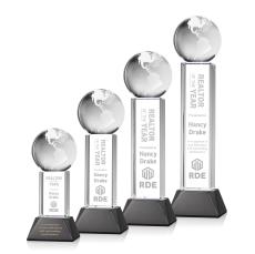 Globe on Tower Base Black Globe Crystal Trophy - Crystal Trophies