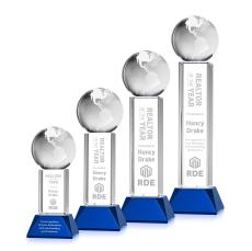 Globe on Tower Base Blue Globe Crystal Trophy - Crystal Trophies