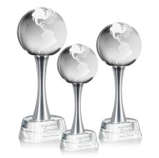 Globe Globe on Metal Pedestal Base Crystal Trophy - Crystal Globe Awards