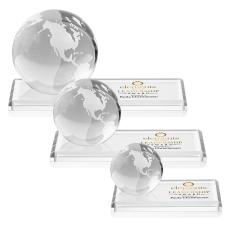 Globe Full Color on Rectangle Base Clear Globe Crystal Trophy - Crystal Globe Awards