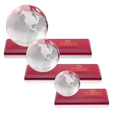 Globe Full Color on Rectangle Base Red Globe Crystal Trophy - Glass Trophies