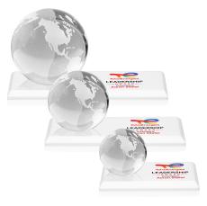 Globe Full Color on Rectangle Base Fagan Globe Crystal Trophy - Crystal Globe Awards