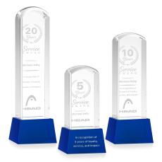 Silkwood on Base Blue Towers Crystal Trophy - Crystal Trophies