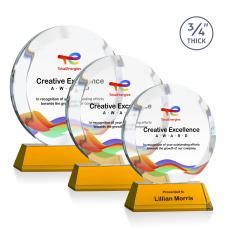 Delarosa Full Color on Helton Base Amber Circle Crystal Trophy - Crystal Trophies