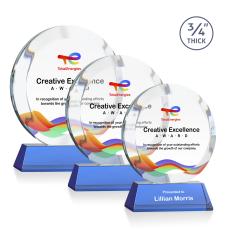 Delarosa Full Color on Helton Base Sky Blue Circle Crystal Trophy - Crystal Trophies