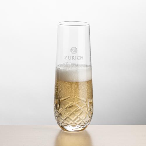 Custom Barware Glasses - Champagne Glasses - Napier Stemless Flute - Deep Etch