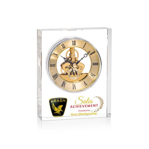Awards and Plaques - Crystal Trophies - Crystal Clocks - Ashland Full Color Clock - Gold Dial