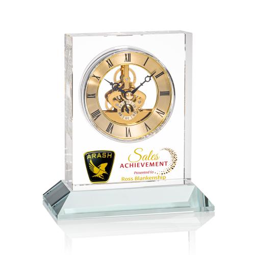 Awards and Plaques - Crystal Trophies - Crystal Clocks - Ashland Full Color Clock on Base - Gold Dial