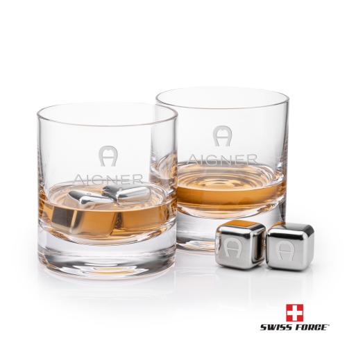 Custom Barware Glasses - Whisky Glasses - Swiss Force&reg; S/S Ice Cubes & 2 Alcala OTR
