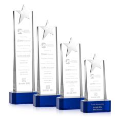 Morse Silver Star on Base Blue Towers Crystal Trophy - Star Trophies