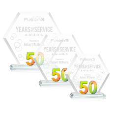 Employee Gifts - Riviera Anniversary No 50 Prismatic Polygon Crystal Trophy
