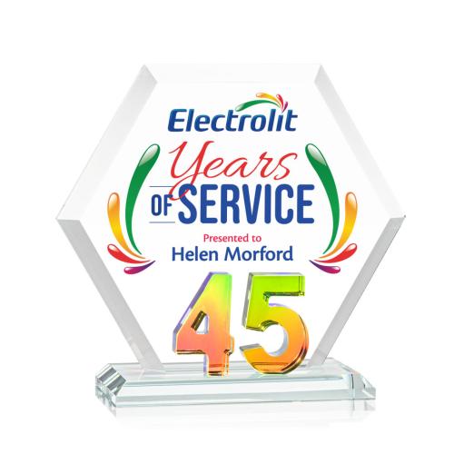 Awards and Plaques - Crystal Trophies - Riviera Anniversary Full Color No 45 Prismatic Polygon Crystal Trophy