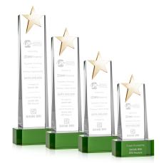 Morse Gold Star on Base Green Towers Crystal Trophy - Star Trophies