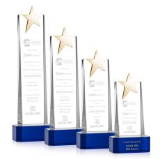 Morse Gold Star on Base Blue Towers Crystal Trophy - Star Trophies