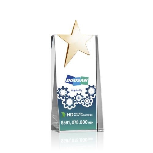 Awards and Plaques - Crystal Trophies - Morse Gold Star Full Color Towers Crystal Trophy