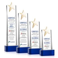 Morse Gold Star Full Color on Base Blue Towers Crystal Trophy - Star Trophies