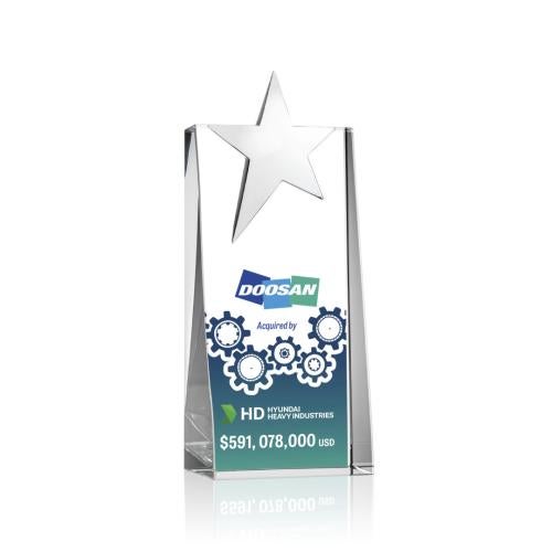 Awards and Plaques - Crystal Trophies - Morse Silver Star Full Color Towers Crystal Trophy