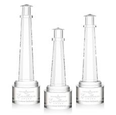 Lighthouse on Round Base Clear Obelisk Crystal Trophy - Crystal Trophies