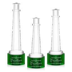 Lighthouse on Round Base Green Crystal Trophy - Crystal Trophies