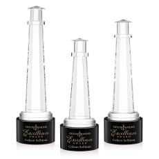 Lighthouse on Round Base Black Obelisk Crystal Trophy - Crystal Trophies