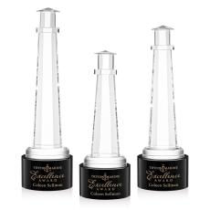 Lighthouse on Round Base Black Crystal Trophy - Crystal Trophies