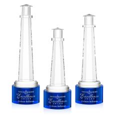 Lighthouse on Round Base Blue Obelisk Crystal Trophy - Crystal Trophies