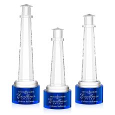 Lighthouse on Round Base Blue Crystal Trophy - Crystal Trophies
