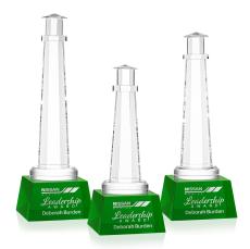 Lighthouse on Small Base Green Obelisk Crystal Trophy - Crystal Trophies