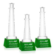 Lighthouse on Small Base Green Crystal Trophy - Crystal Trophies