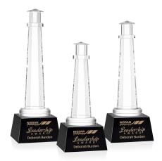 Lighthouse on Small Base Black Crystal Trophy - Crystal Trophies