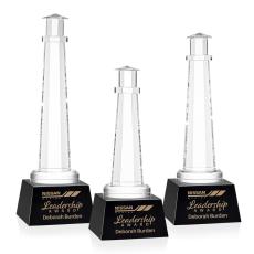 Lighthouse on Small Base Black Crystal Trophy - Crystal Trophies