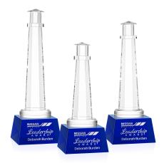 Lighthouse on Small Base Blue Obelisk Crystal Trophy - Crystal Trophies
