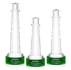 Lighthouse on Lockwood Base Green Obelisk Crystal Trophy - Crystal Trophies