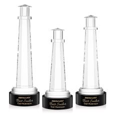 Lighthouse on Lockwood Base Black Obelisk Crystal Trophy - Crystal Trophies