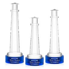 Lighthouse on Lockwood Base Blue Obelisk Crystal Trophy - Crystal Trophies
