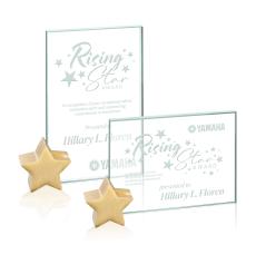 Marquez Jade/Gold Star Rectangle Glass Trophy - Glass Trophies