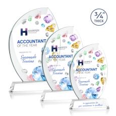 Oakes Full Color on Helton Base Clear Flame Crystal Trophy - Crystal Trophies