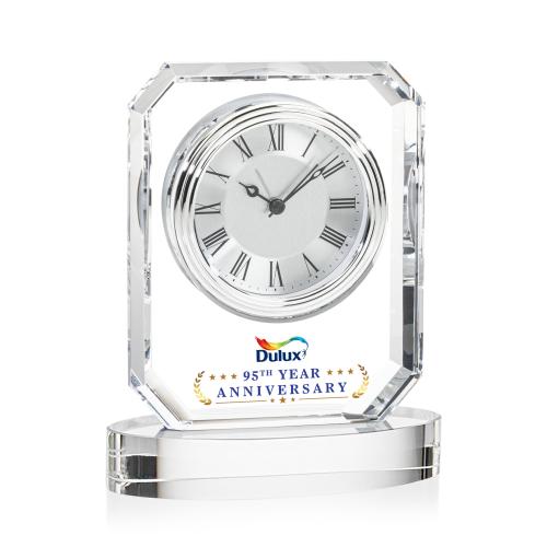 Awards and Plaques - Crystal Trophies - Crystal Clocks - Westford Full Color Clock on Base