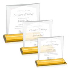 Paulson Amber Square / Cube Crystal Trophy - Crystal Trophies