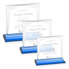 Paulson Sky Blue Square / Cube Crystal Trophy - Crystal Trophies