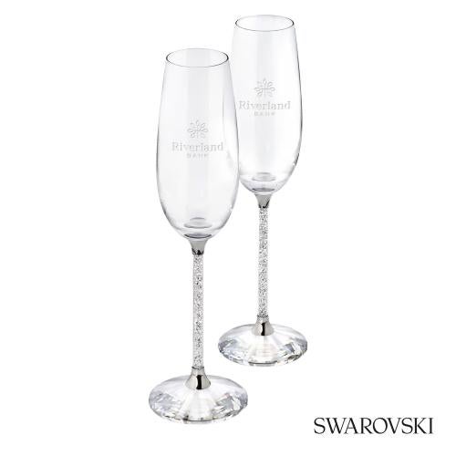 Custom Barware Glasses - Champagne Glasses - Swarovski&reg; Crystalline Toasting Flutes (Set of 2)