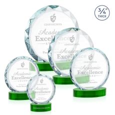 Clarke on Alberton Base Green Circle Crystal Trophy - Crystal Trophies