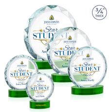 Clarke Full Color on Alberton Base Green Circle Crystal Trophy - Crystal Trophies