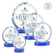 Clarke Full Color on Alberton Base Sky Blue Circle Crystal Trophy - Crystal Trophies