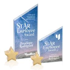 Employee Gifts - Trevino Full Color  Starfire/Gold Star Peaks Crystal Trophy
