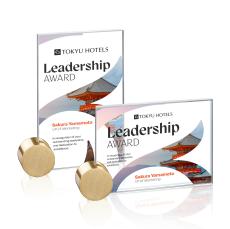 Marquez Full Color Starfire/Gold Circle Rectangle Crystal Trophy - Crystal Trophies